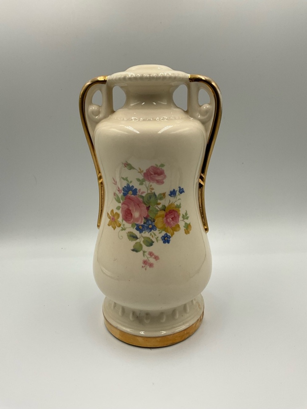 Vintage Vase Cream Porcelain Floral Vase with Gold Handles Abingdon